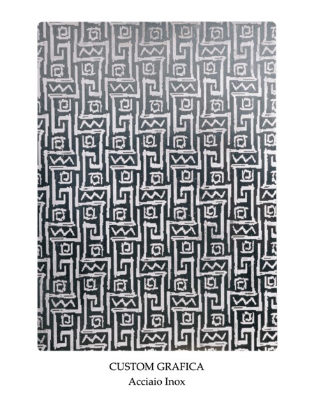 Inox Custom Grafica 02 — finisaj pentru mobilier și obiecte din inox lucrate manual la comandă, Mesterii lui Peshte.