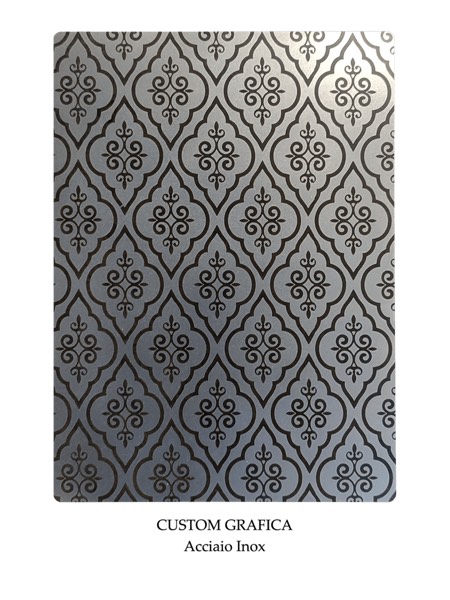 Inox Custom Grafica 03 — finisaj pentru mobilier și obiecte din inox lucrate manual la comandă, Mesterii lui Peshte.